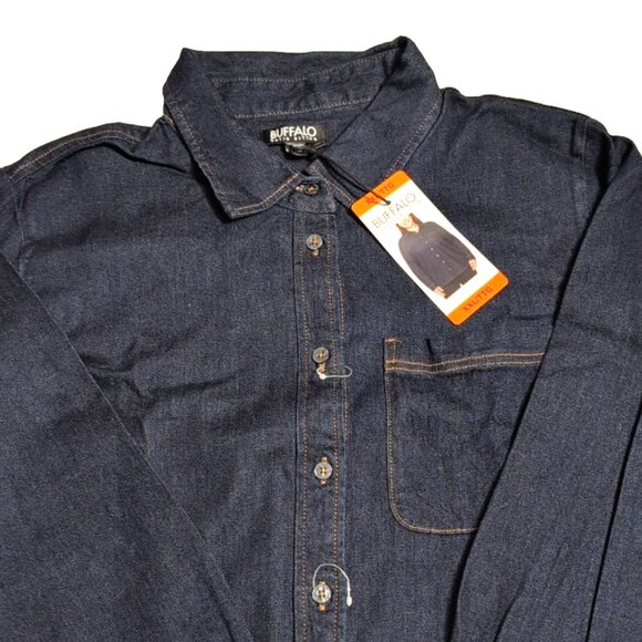 Buffalo David Bitton Ladies Darkwash Stretch Denim Shirt sz XXL Relaxed Fit - Picture 6 of 11